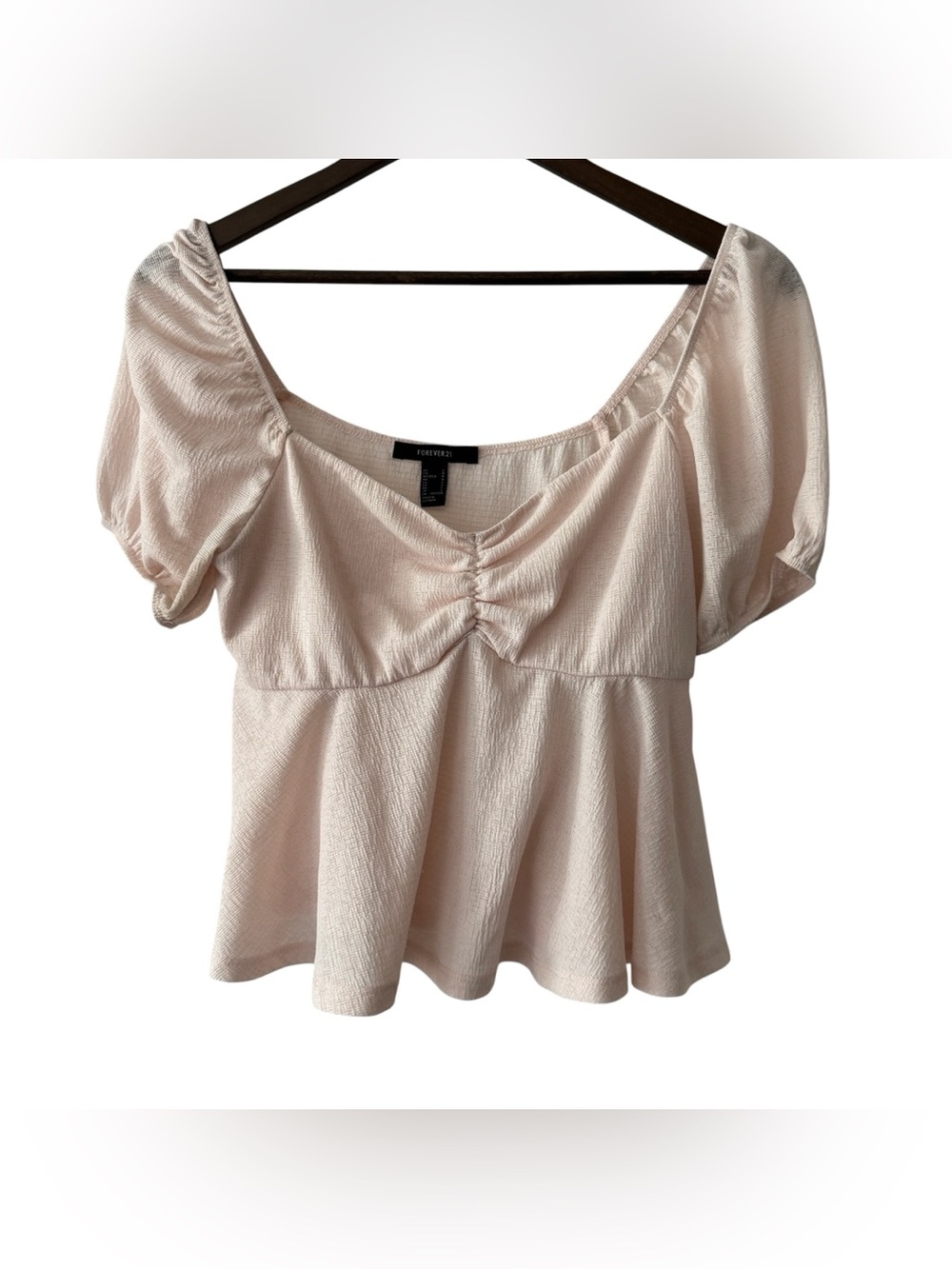 Y2K Coquette Milkmaid Peplum Top Womens Large Cream Puff Sleeve Cottagecore